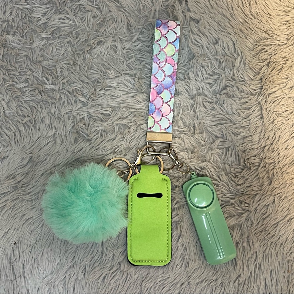 Colorful Mermaid Handmade Faux Leather Wristlet Keychain Accessory Set